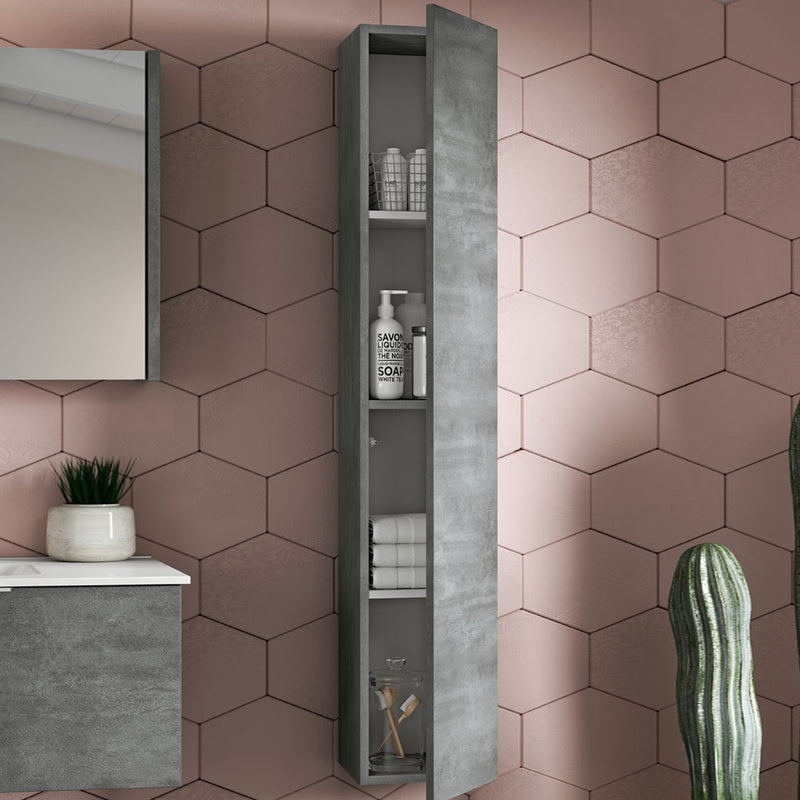 Mobile bagno sospeso modello Portland03 150 cm con lavabo colonna e specchio color Cemento by CeramicStore | Lo specialista del tuo bagno