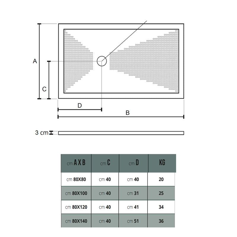 Piatto doccia in ceramica cm 80x120 h3 modello Up di Althea - Bianco Lucido