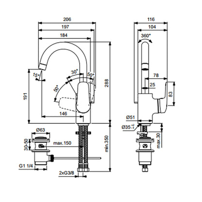 Miscelatore lavabo a bocca alta con piletta di scarico modello Ceraflex Ideal Standard by CeramicStore | Lo specialista del tuo bagno