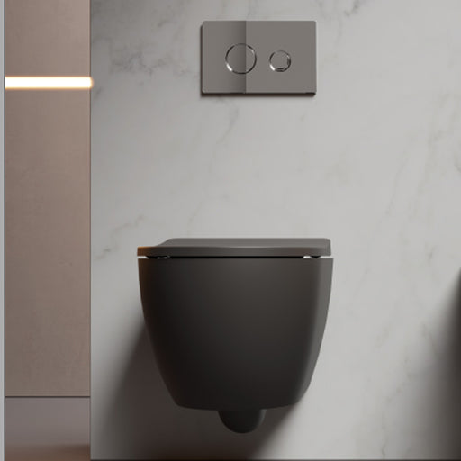 WC sospeso senza brida Domus Falerii collezione Fogliolina meteorite con copriwater