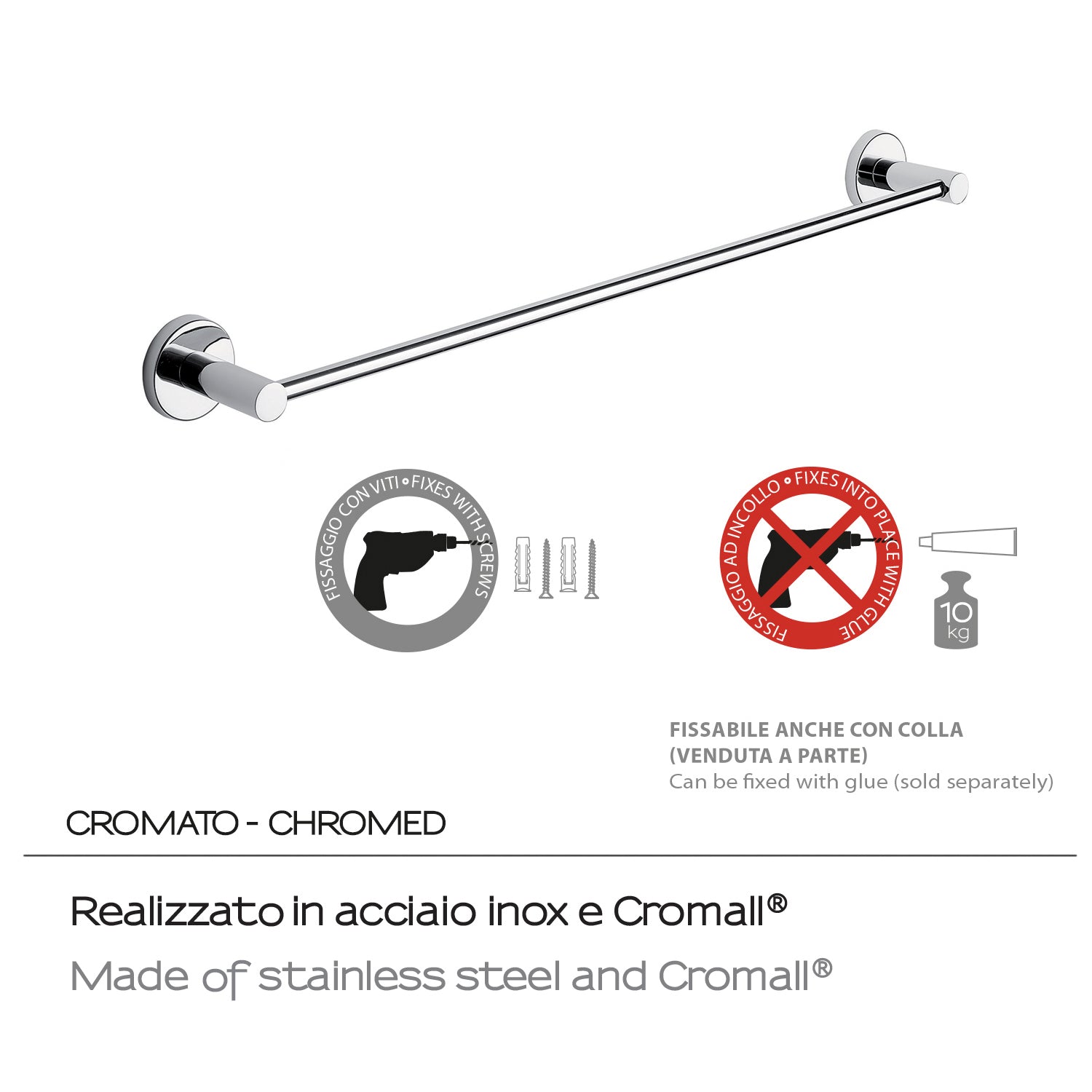 Porta asciugamani 60 cm in Acciaio Inox e Cromall Gedy serie Felce - Cromato by CeramicStore | Lo specialista del tuo bagno