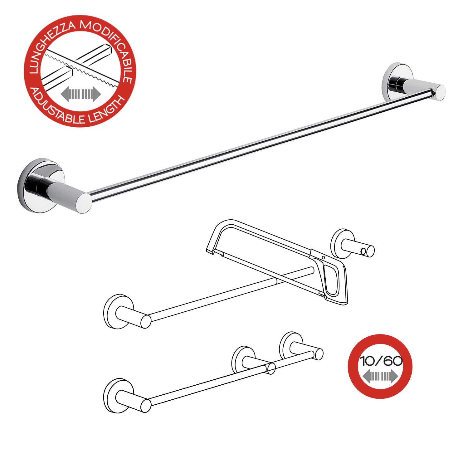 Porta asciugamani 60 cm in Acciaio Inox e Cromall Gedy serie Felce - Cromato by CeramicStore | Lo specialista del tuo bagno