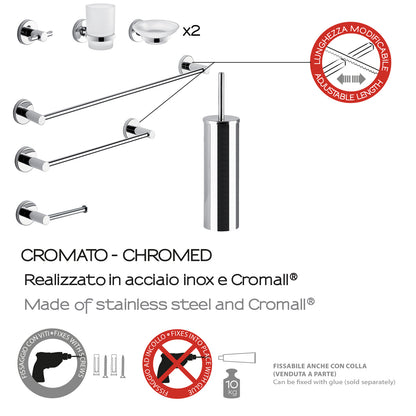 Set 8 pezzi in Acciaio Inox e Cromall Gedy serie Felce - Cromato by CeramicStore | Lo specialista del tuo bagno