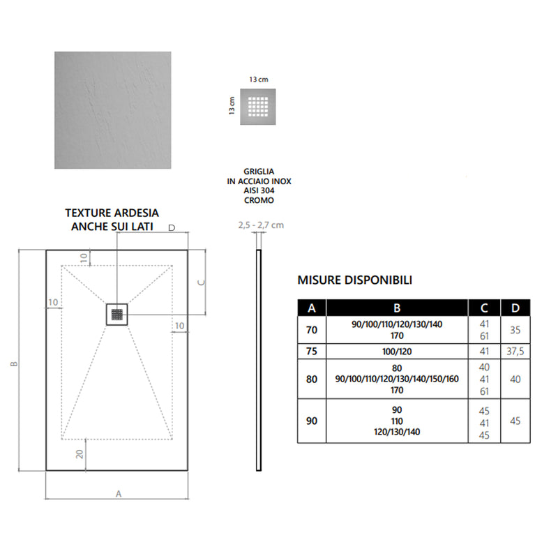 Piatto doccia in mineralmarmo modello Estasi 70x130 cm cemento by CeramicStore | Lo specialista del tuo bagno