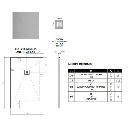 Piatto doccia in mineralmarmo modello Estasi 70x90 cm cemento by CeramicStore | Lo specialista del tuo bagno
