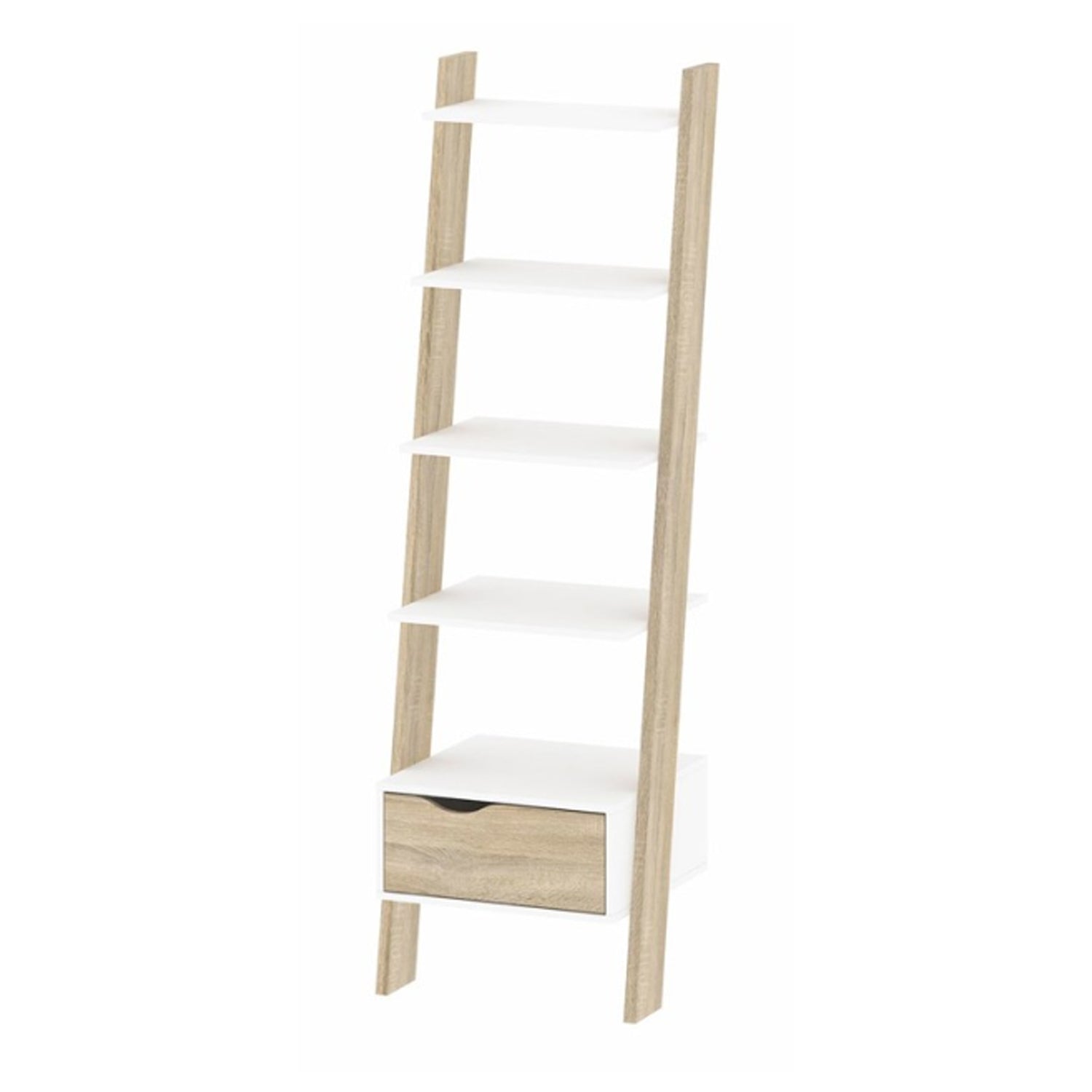 Libreria a forma di scala con 4 ripiani e 1 cassetto - Bianco/Rovere by CeramicStore | Lo specialista del tuo bagno