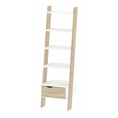 Libreria a forma di scala con 4 ripiani e 1 cassetto - Bianco/Rovere by CeramicStore | Lo specialista del tuo bagno