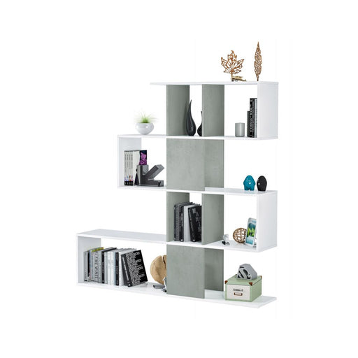 Libreria serie Zig Zag con 4 ripiani 145 x 29 x H. 145 cm - Bianco Artik e Cemento by CeramicStore | Lo specialista del tuo bagno