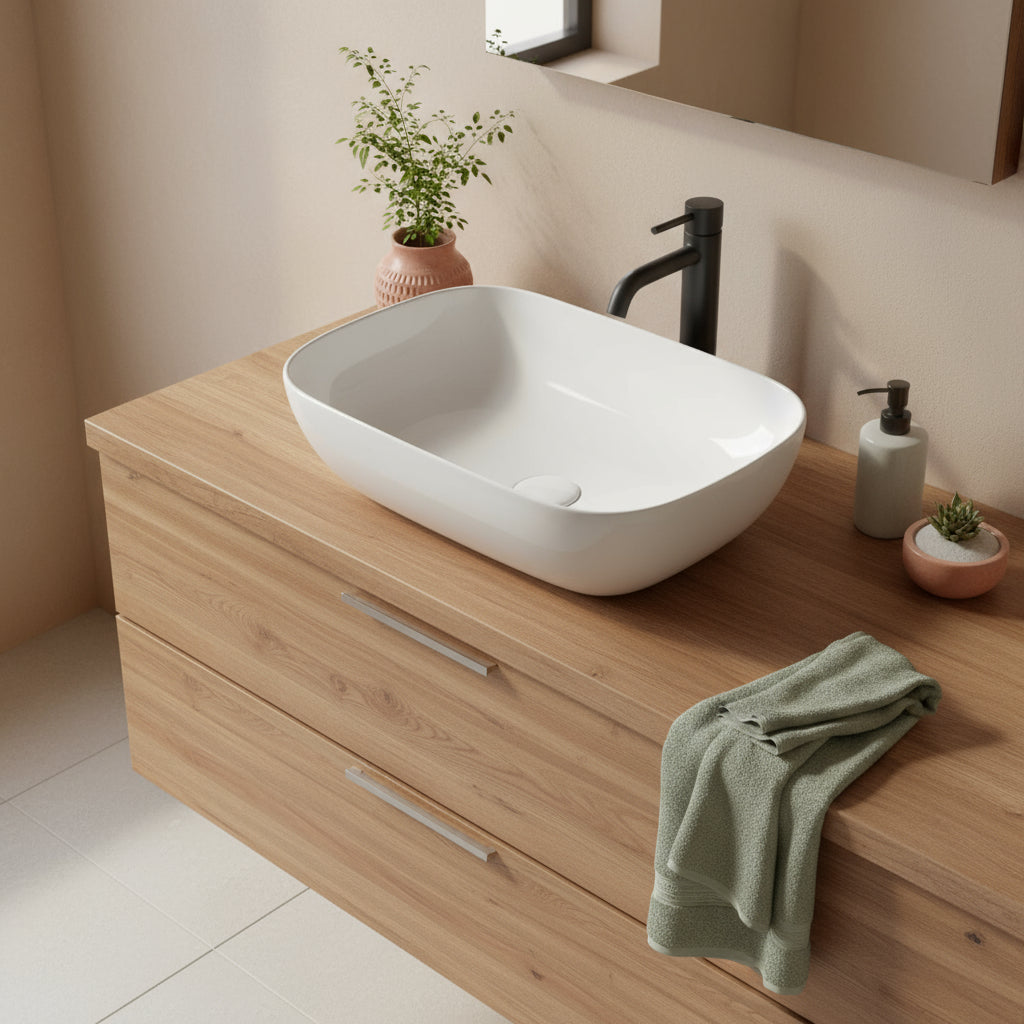Lavabo da appoggio T-Edge 55x38 cm Ceramica Globo - Bianco lucido