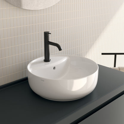 Lavabo rotondo da appoggio Koi à¸42x14 cm Ceramica Globo con foro rubinetteria - Bianco lucido