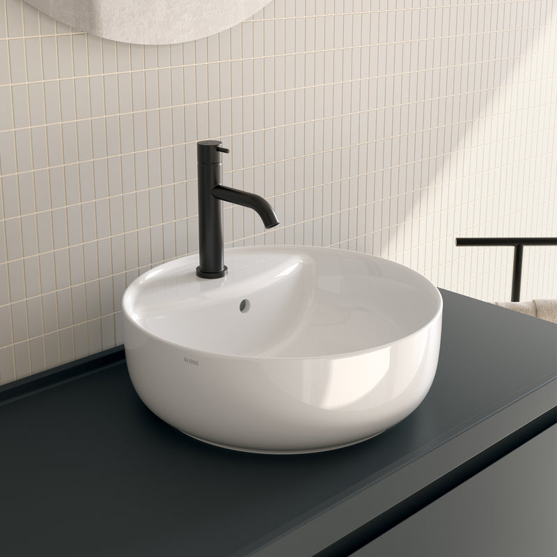 Lavabo rotondo da appoggio Koi à¸42x14 cm Ceramica Globo con foro rubinetteria - Bianco lucido