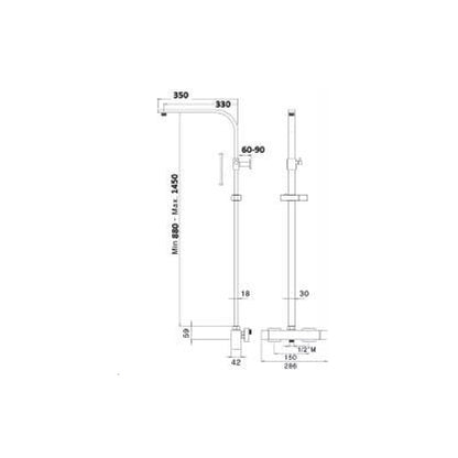 Colonna doccia con soffione Calais in acciaio e doccino, regolabile in altezza e con deviatore incorporato by CeramicStore | Lo specialista del tuo bagno