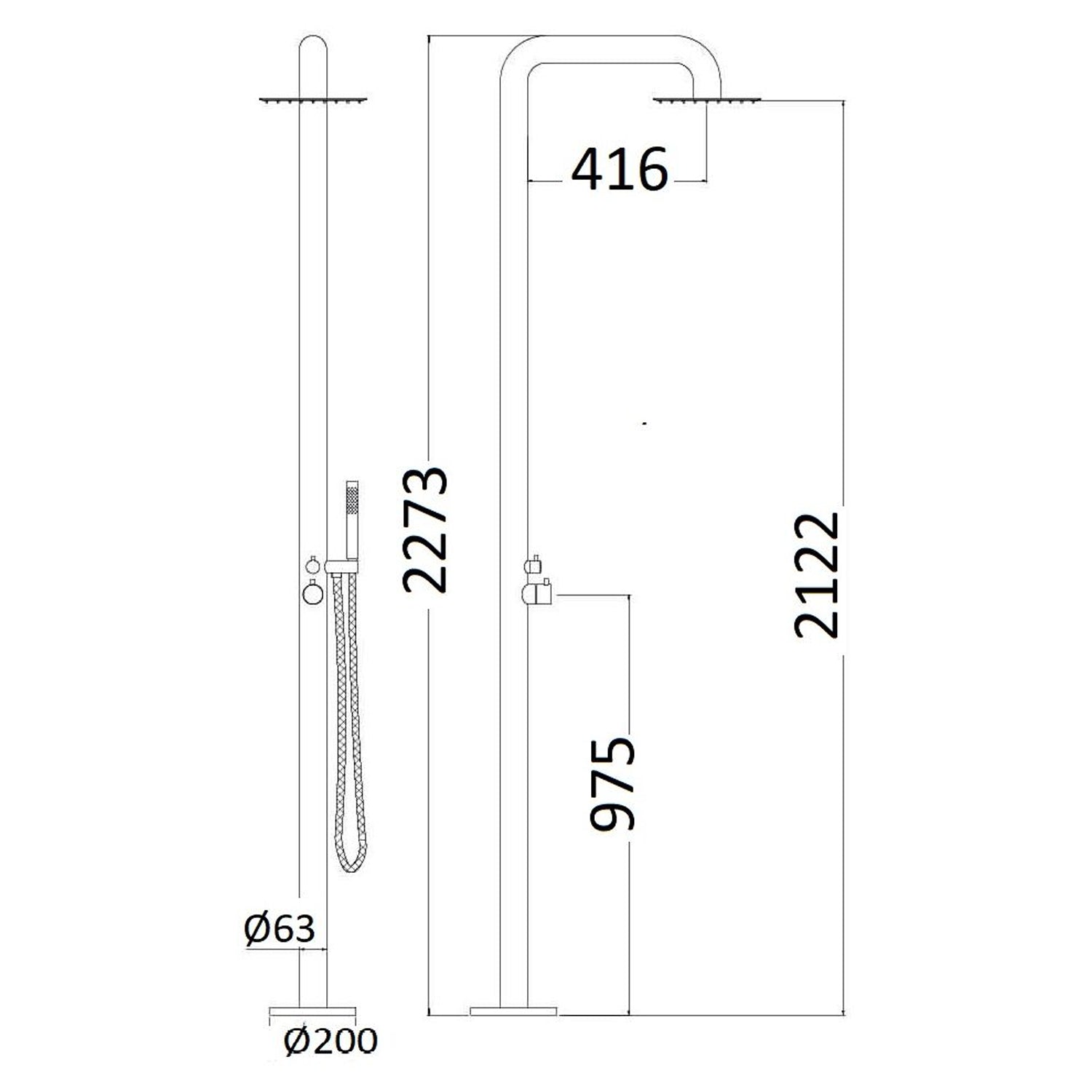 Colonna doccia in acciaio inox 316, miscelatore, soffione 250cm e doccino by CeramicStore | Lo specialista del tuo bagno