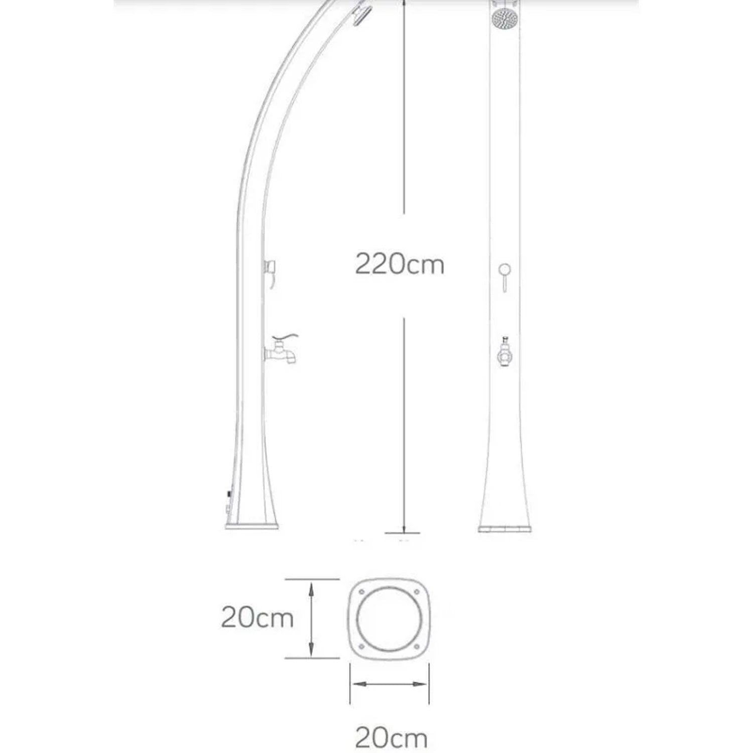 Colonna doccia solare in HDPE blu, con soffione 15 cm e lavapiedi serbatoio 25 litri by CeramicStore | Lo specialista del tuo bagno