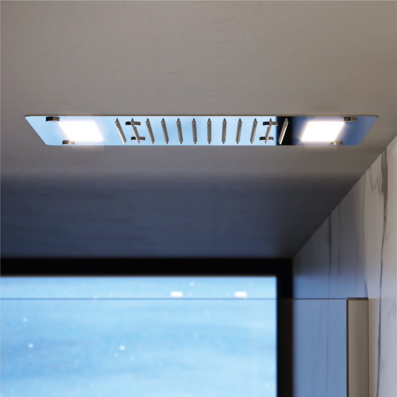 Soffione doccia incasso rettangolare 35x45 cm a 2 vie in acciaio inox 304 con cromoterapia by CeramicStore | Lo specialista del tuo bagno