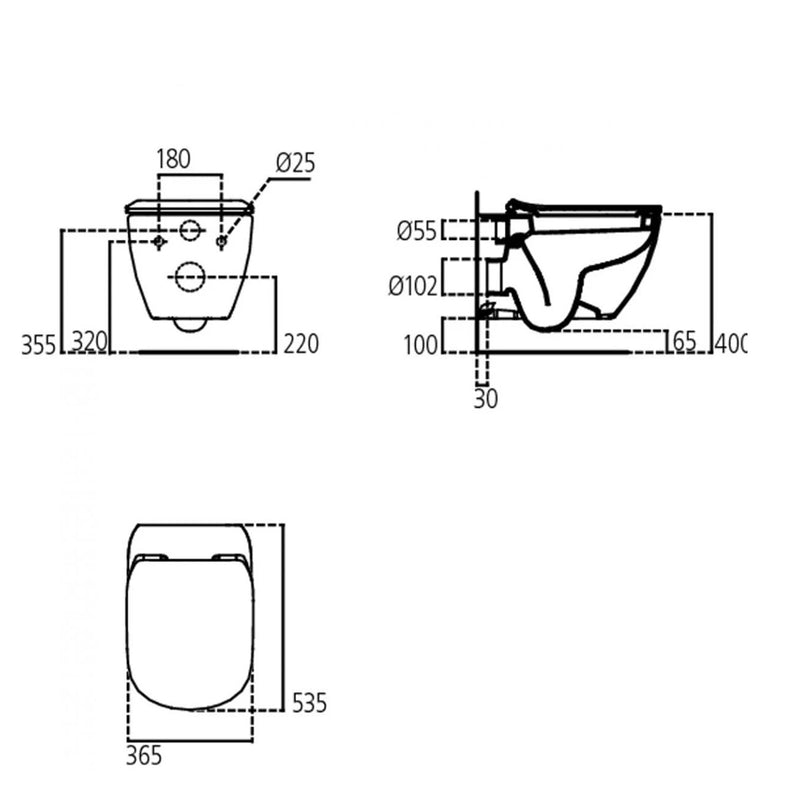 Coppia di sanitari sospesi AcquaBlade serie Tesi di Ideal Standard con sedile slim soft close Bianco Seta