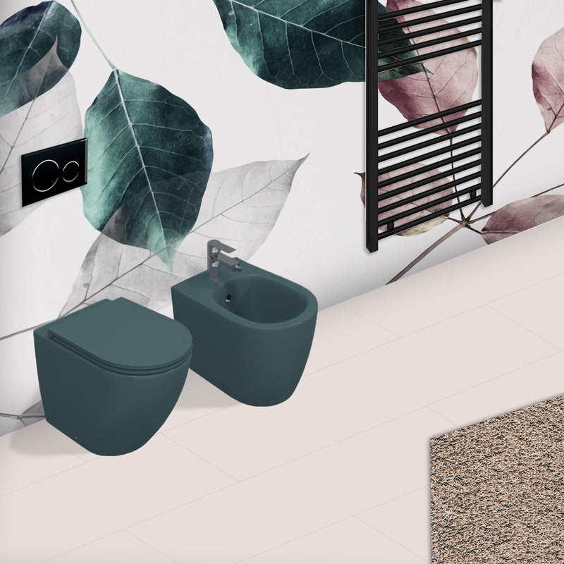Sanitari Filomuro Rimless con copriwater Soft Close BathCore serie Infinity 53x36