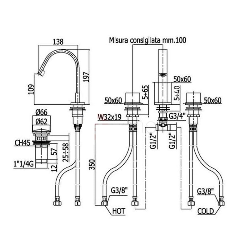 Batteria ad incasso per lavabo Paffoni Level con 3 piastre in metallo e aeratore a scomparsa by CeramicStore | Lo specialista del tuo bagno