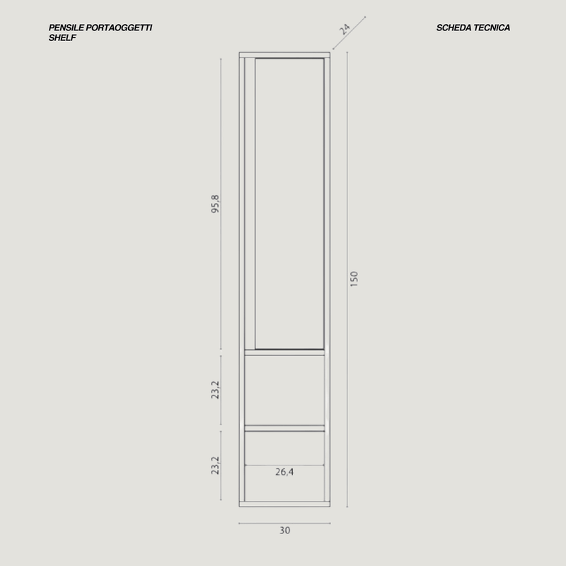 Mueble alto auxiliar de 150 Cm con compartimento abierto, color roble gris