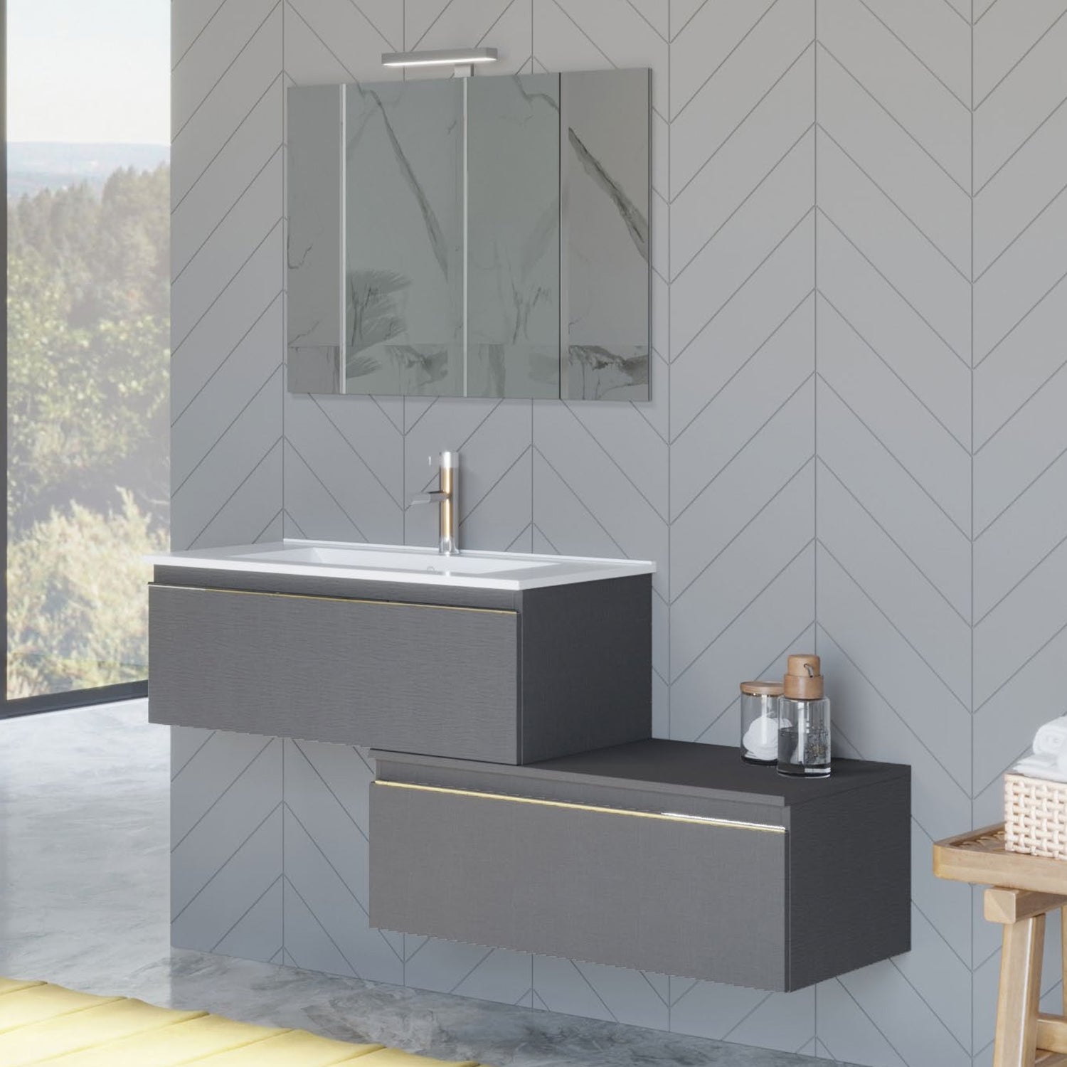 Mobile bagno sospeso a due cassetti con lavabo, specchio e luce led cm 80 colore Lino - Cubi&Co modello Incanto 1 by CeramicStore | Lo specialista del tuo bagno