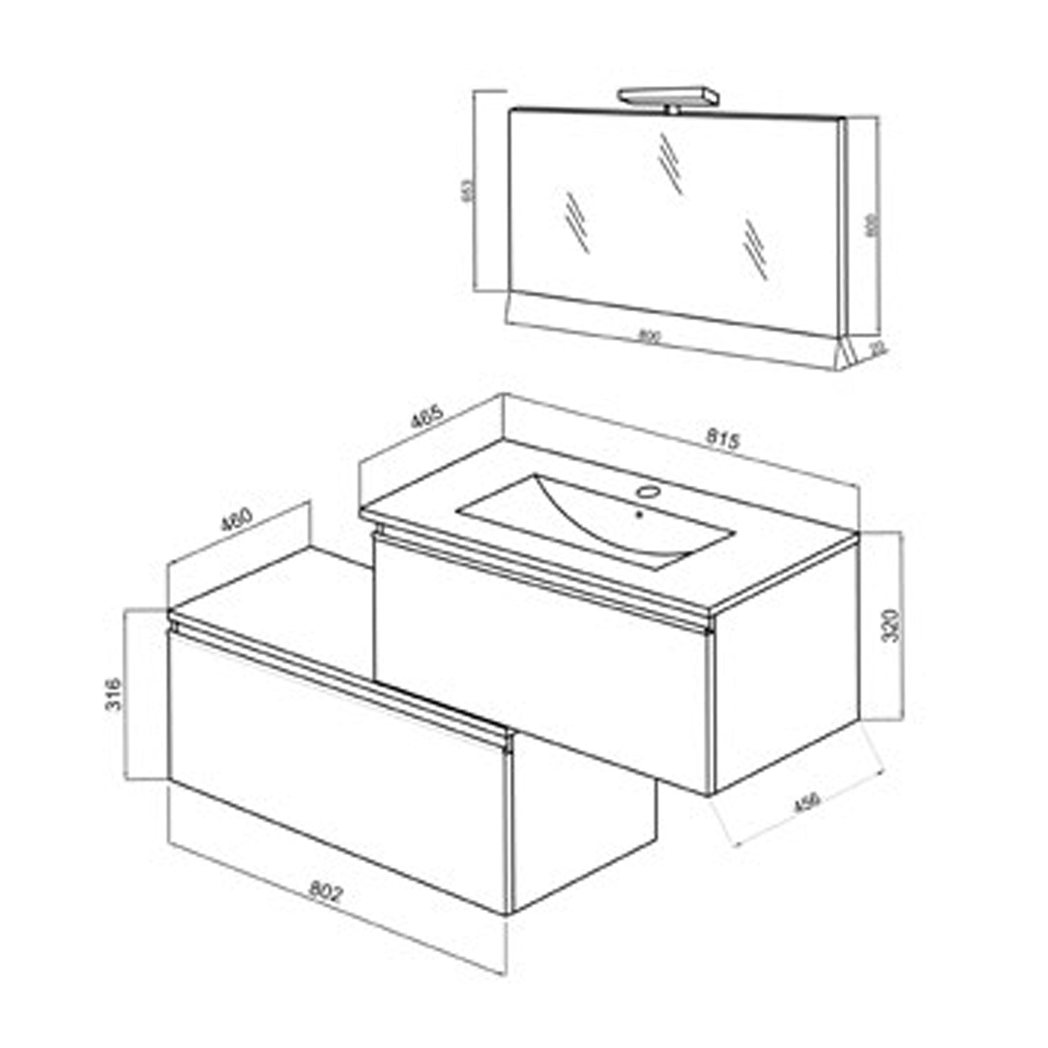 Mobile bagno sospeso a due cassetti con lavabo, specchio e luce led cm 80 colore Lino - Cubi&Co modello Incanto 1 by CeramicStore | Lo specialista del tuo bagno