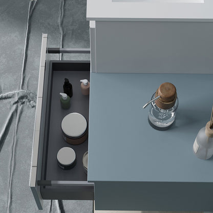 Mobile bagno sospeso a due cassetti con lavabo, specchio e luce led cm 60 Bianco e Blu Pastello Opaco - Cubi&Co modello Incanto 2 by CeramicStore | Lo specialista del tuo bagno
