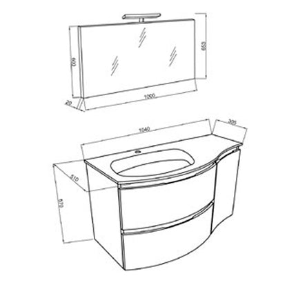 Mobile bagno a due cassetti e 1 anta con lavabo in resina specchio e lampada cm 105 Bianco Lucido - Cubi&Co modello Onde 1 by CeramicStore | Lo specialista del tuo bagno