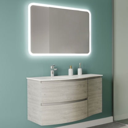 Mobile bagno a due cassetti e 1 anta con lavabo in resina specchio led cm 105 Legno Nordico-modello Onde 3 by CeramicStore | Lo specialista del tuo bagno