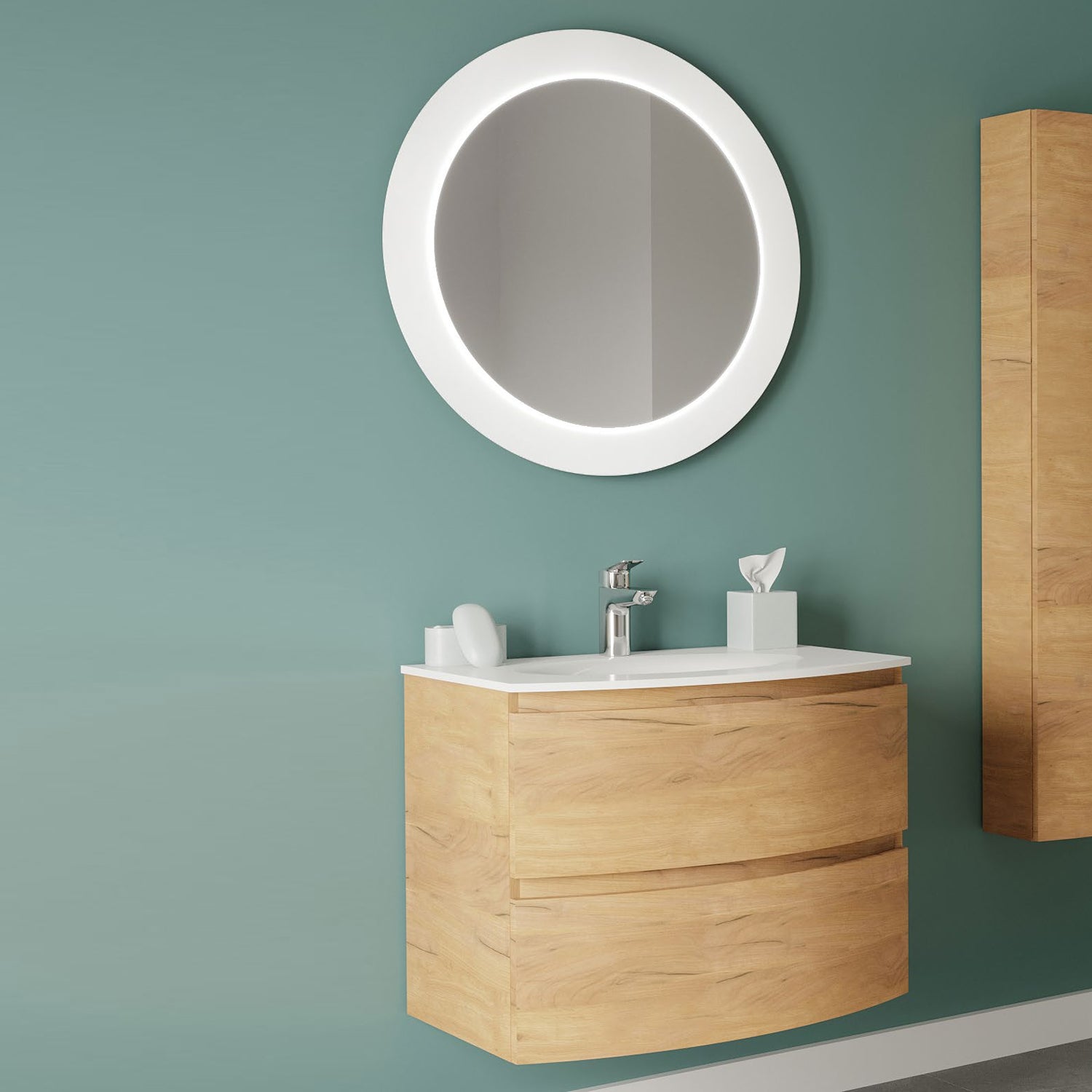 Mobile bagno a due cassetti con lavabo in resina e specchio led cm 70 Rovere Oro-modello Onde 2 by CeramicStore | Lo specialista del tuo bagno