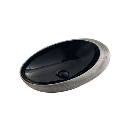 Lavabo da appoggio in ceramica Effetto Metal Luxury 69x45 cm esterno Argento e interno Nero lucido Althea Grip con piletta inclusa