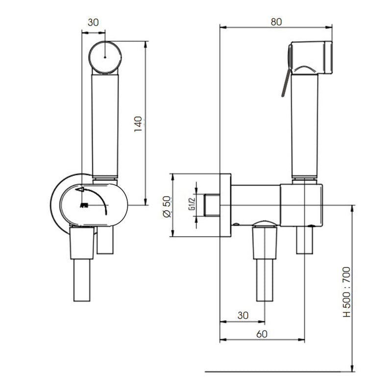 Idroscopino con doccetta tonda, rubinetto di arresto e flessibile in PVC - Ares by CeramicStore | Lo specialista del tuo bagno