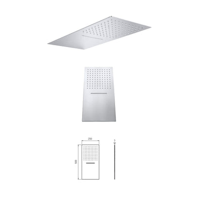Soffione doccia rettangolare in acciaio inox ultrapiatto con getto a pioggia e cascata serie Oscar Keller Taps by CeramicStore | Lo specialista del tuo bagno