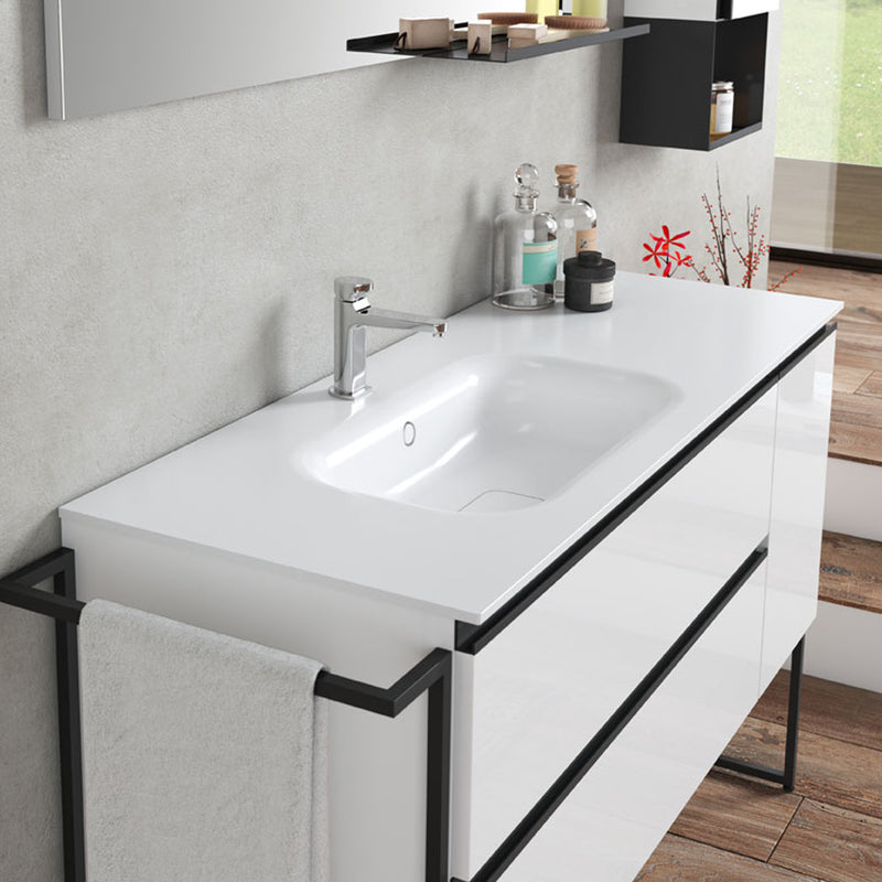 Composizione di mobili bagno con lavabo, colonna, pensile e specchio modello York01 200 cm Bianco Lucido by CeramicStore | Lo specialista del tuo bagno