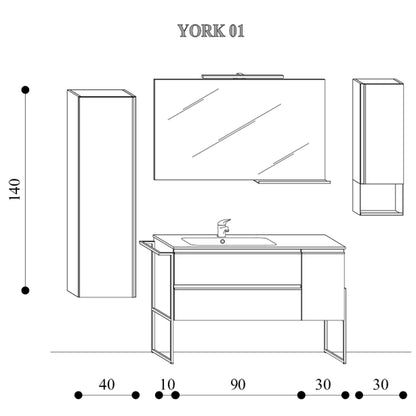Composizione di mobili bagno con lavabo, colonna, pensile e specchio modello York01 200 cm Bianco Lucido by CeramicStore | Lo specialista del tuo bagno