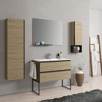 Composizione di mobili bagno con lavabo, colonna, pensile e specchio modello York03 170 cm Rovere Nabucco by CeramicStore | Lo specialista del tuo bagno