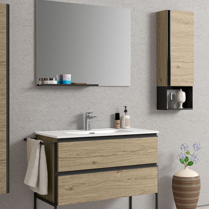 Composizione di mobili bagno con lavabo, colonna, pensile e specchio modello York03 170 cm Rovere Nabucco by CeramicStore | Lo specialista del tuo bagno