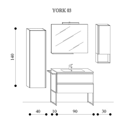 Composizione di mobili bagno con lavabo, colonna, pensile e specchio modello York03 170 cm Rovere Nabucco by CeramicStore | Lo specialista del tuo bagno