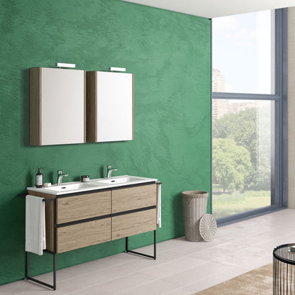 Composizione di mobili bagno con doppio lavabo e specchi contenitivi illuminati modello York10 140 cm Rovere Nabucco by CeramicStore | Lo specialista del tuo bagno