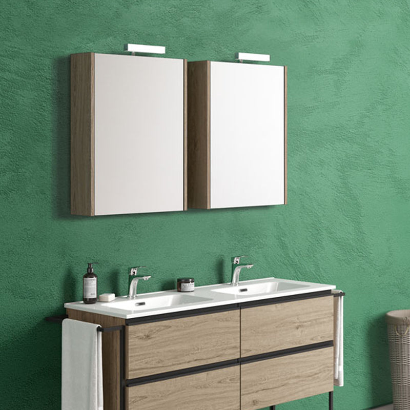 Composizione di mobili bagno con doppio lavabo e specchi contenitivi illuminati modello York10 140 cm Rovere Nabucco by CeramicStore | Lo specialista del tuo bagno