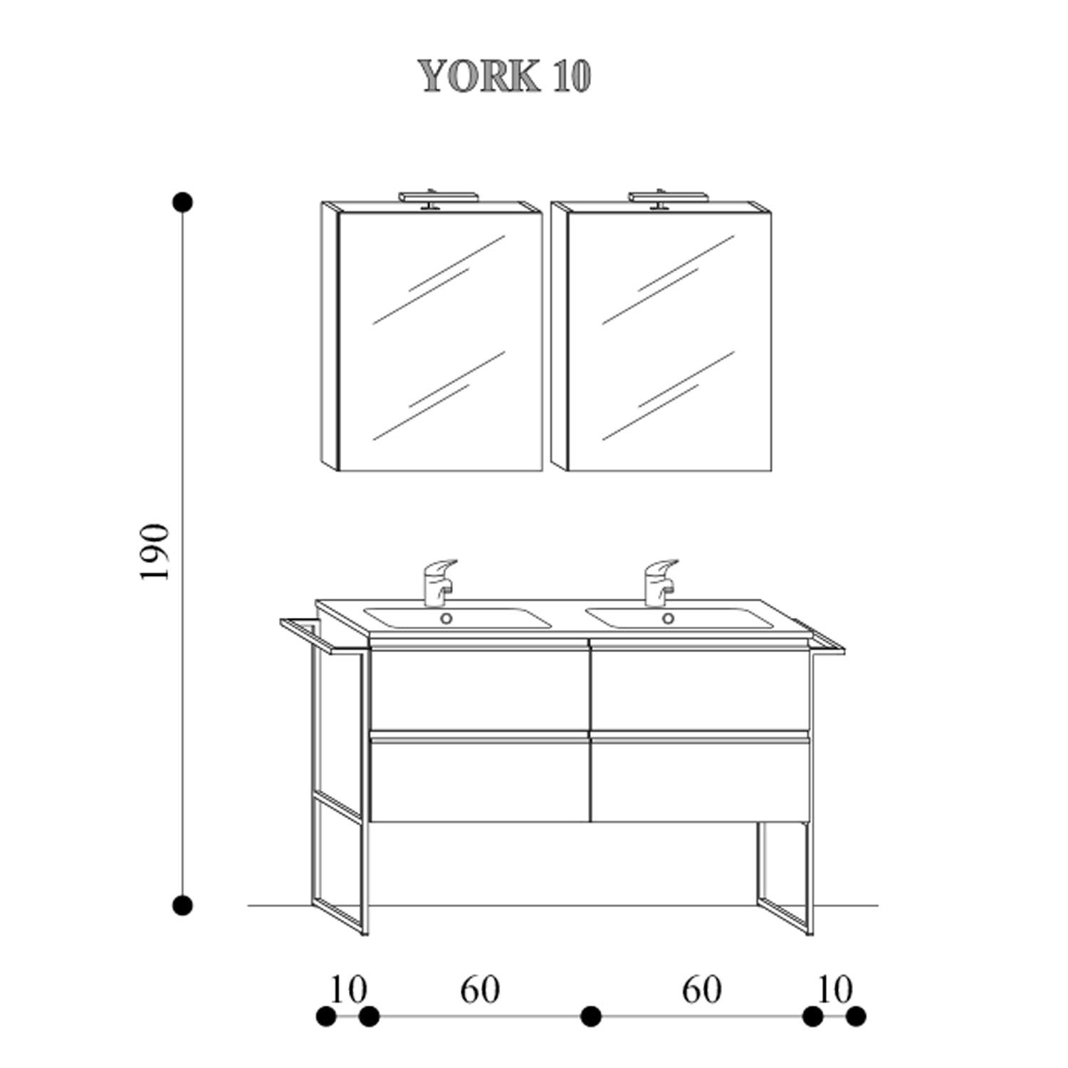 Composizione di mobili bagno con doppio lavabo e specchi contenitivi illuminati modello York10 140 cm Rovere Nabucco by CeramicStore | Lo specialista del tuo bagno