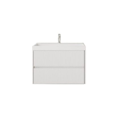 Mobile bagno sospeso cannettato con lavabo e specchio tondo cm 60 colore bianco opaco - Cubi&Co Collezione Pure by CeramicStore | Lo specialista del tuo bagno