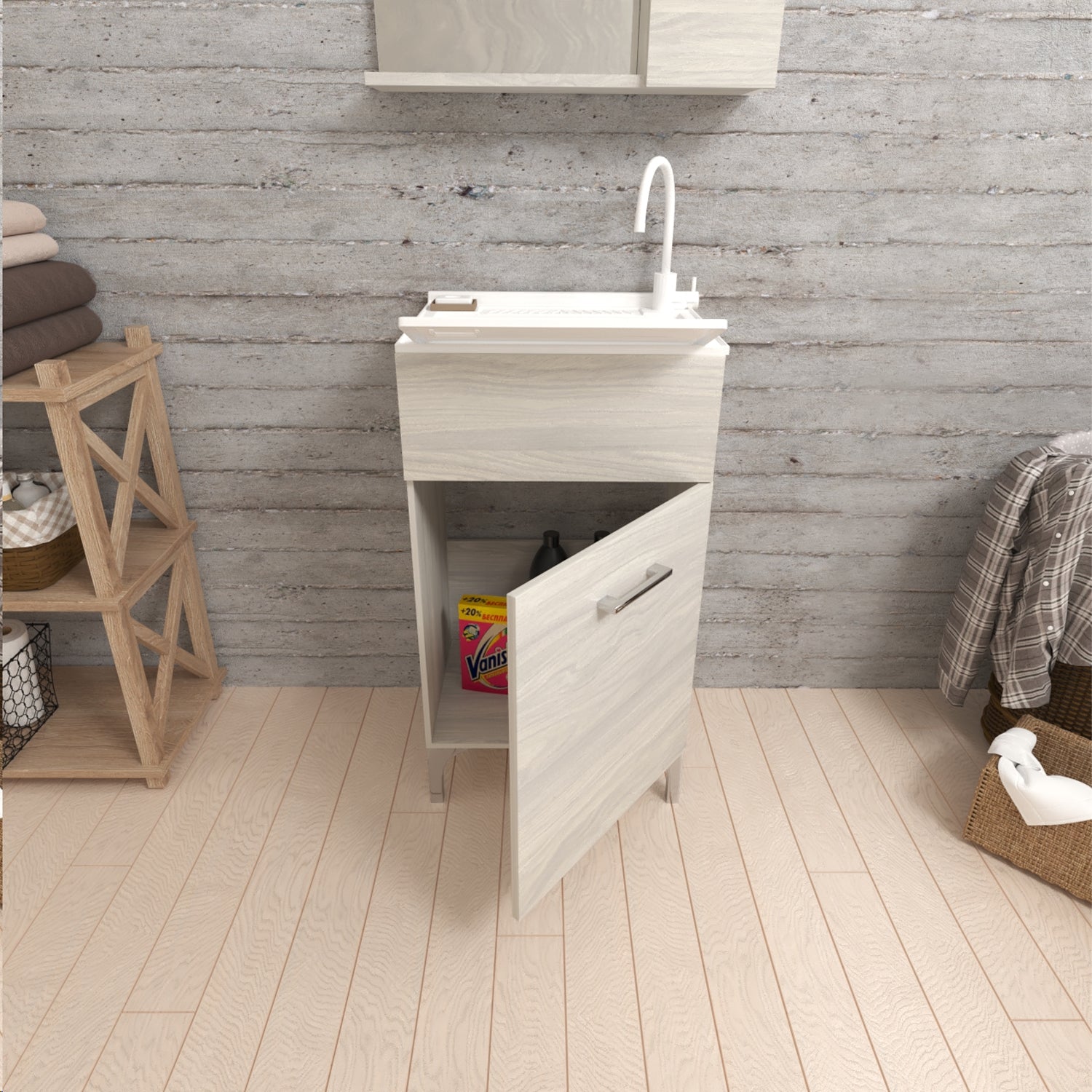 Versione Outlet_Lavatoio un'anta 45x50cm rovere grigio con piedini cromo by CeramicStore | Lo specialista del tuo bagno