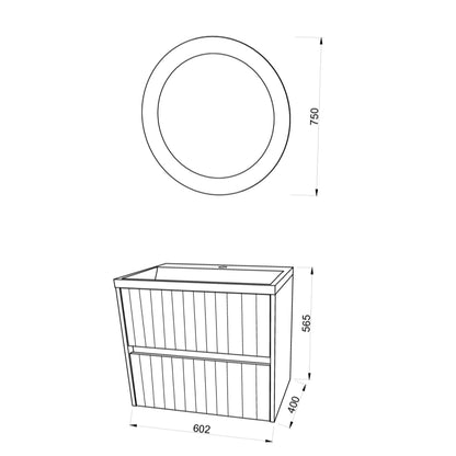 Mobile bagno sospeso cannettato con lavabo e specchio tondo cm 60 colore rovere oro - Cubi&Co Collezione Pure by CeramicStore | Lo specialista del tuo bagno