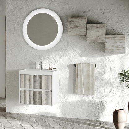 Mobile bagno sospeso cannettato con lavabo e specchio tondo cm 60 colore grigio antico - Cubi&Co Collezione Pure by CeramicStore | Lo specialista del tuo bagno