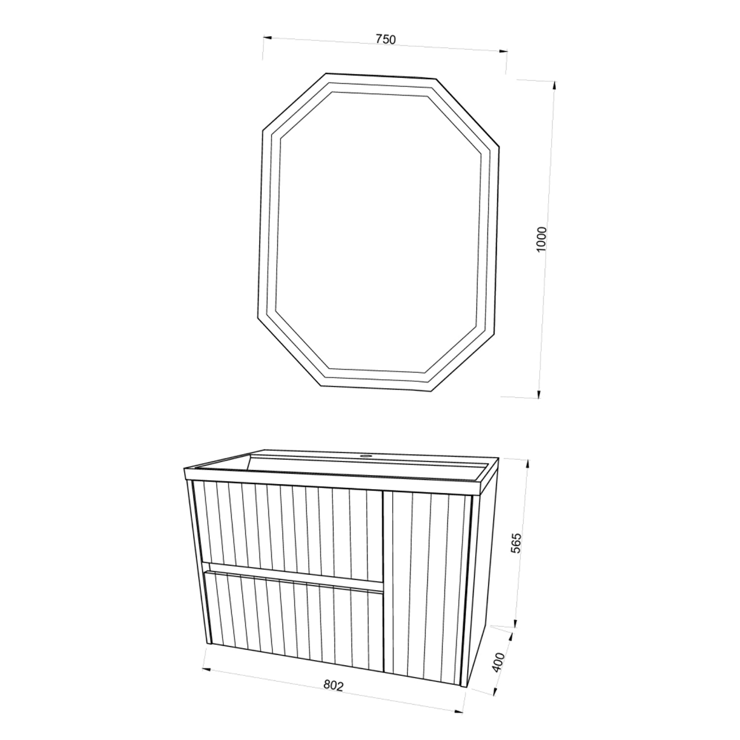 Mobile bagno sospeso cannettato con lavabo e specchio ottagonale cm 80 colore rovere oro - Cubi&Co Collezione Pure by CeramicStore | Lo specialista del tuo bagno