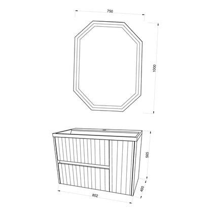 Mobile bagno sospeso cannettato con lavabo e specchio ottagonale cm 80 colore rovere oro - Cubi&Co Collezione Pure by CeramicStore | Lo specialista del tuo bagno