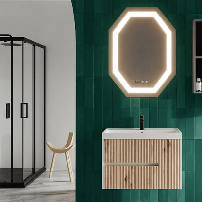 Mobile bagno sospeso cannettato con lavabo e specchio ottagonale cm 80 colore rovere oro - Cubi&Co Collezione Pure by CeramicStore | Lo specialista del tuo bagno
