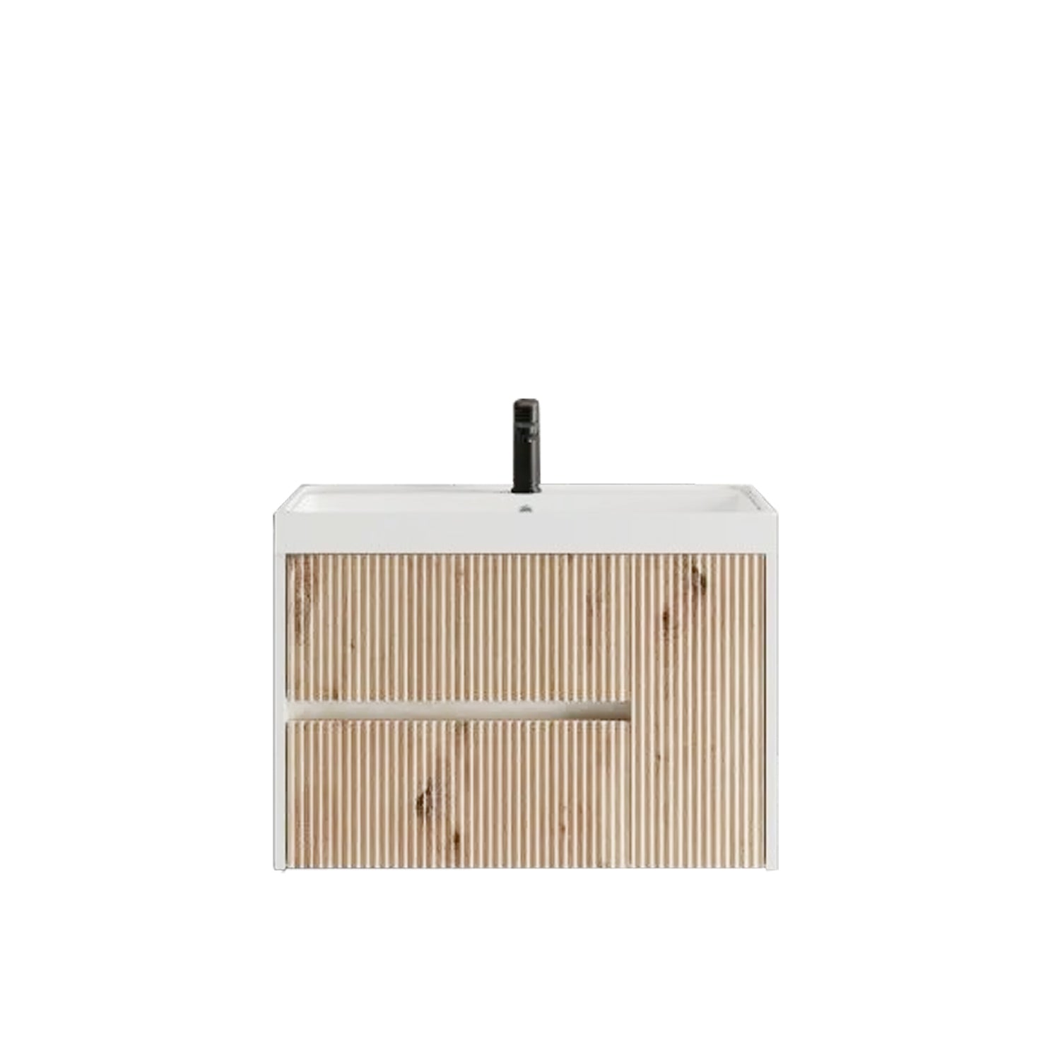 Mobile bagno sospeso cannettato con lavabo e specchio ottagonale cm 80 colore rovere oro - Cubi&Co Collezione Pure by CeramicStore | Lo specialista del tuo bagno