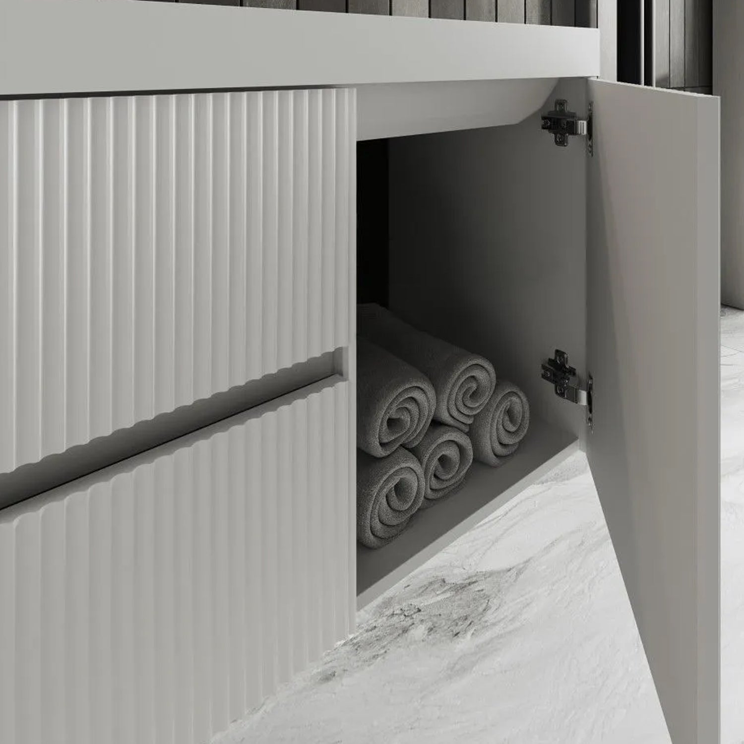 Mobile bagno sospeso cannettato con lavabo e specchio a goccia cm 100 colore bianco opaco - Cubi&Co Collezione Pure by CeramicStore | Lo specialista del tuo bagno