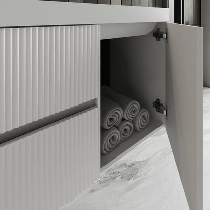 Mobile bagno sospeso cannettato con lavabo e specchio a goccia cm 100 colore bianco opaco - Cubi&Co Collezione Pure by CeramicStore | Lo specialista del tuo bagno